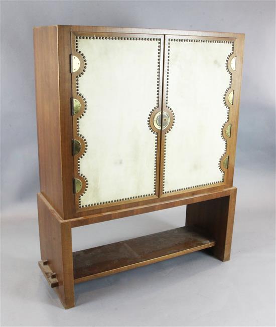 A 20th century vellum and teak cabinet, by Bruno Paul, Vercingte Werkstatte, Munchen, W.3ft 7.5in. D.1ft 5.5in. H.4ft 7in.